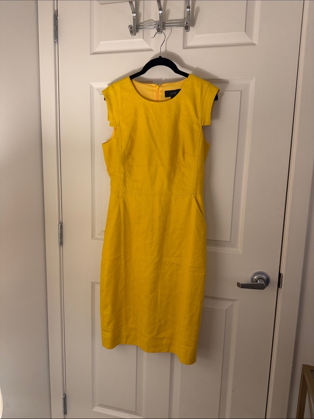 J. Crew Bright Yellow Cap-Sleeve Midi Sheath Dress